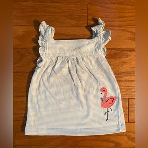 18 MONTH LIGHT BLUE AND WHIE STRIPED SUMMER BEACH PINK FLAMINGO RUFFLED TANK TOP